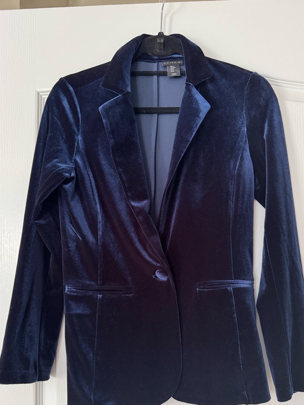 Tahari Velvet Single-Button Blazer Jacket - Rich Midnight Blue